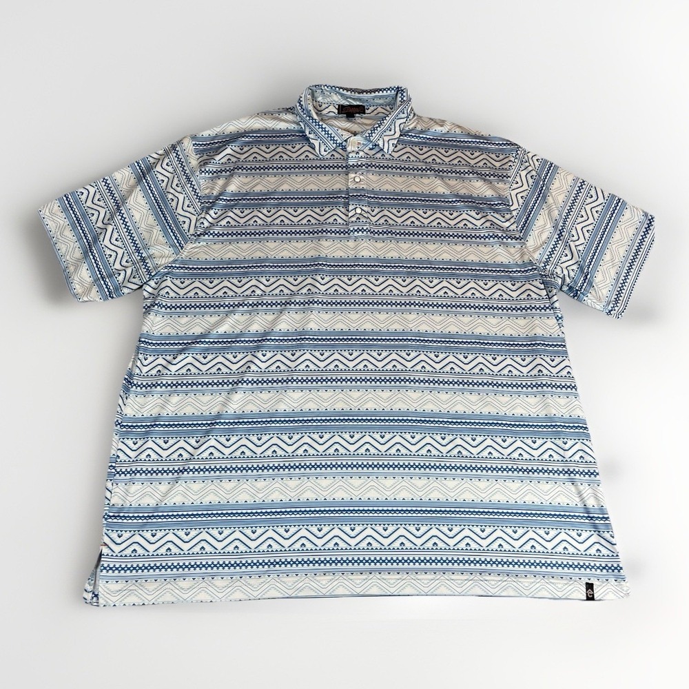 Rafter‎ C Polo Shirt Mens 2XL Blue Southwestern Aztec Stretch Pearl Snap Western